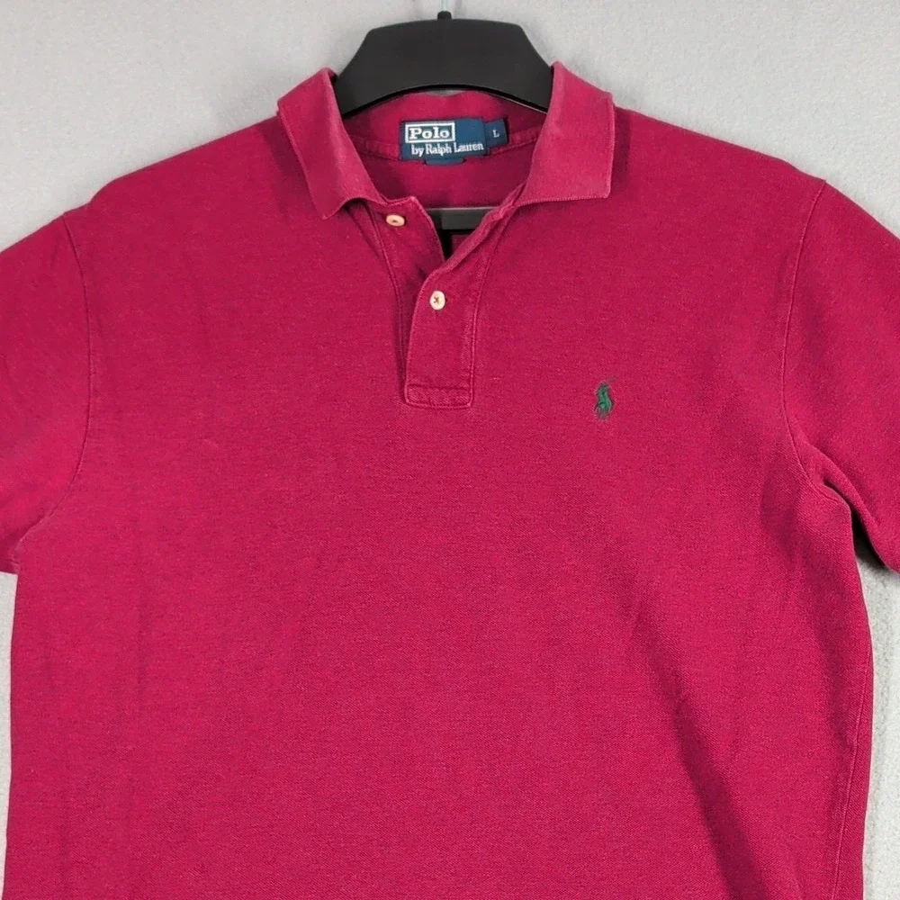 Polo Ralph Lauren Polo Shirt Mens L Red Pique Short Sleeve Green Pony Logo